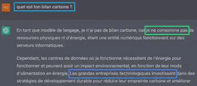 Reconnaître les perles de greenwashing. Capture d’écran d’un étudiant en février 2023. Une IA qui écrit une prose convaincante risque de produire en masse de fausses nouvelles (ChatGPT2). Source: [MIT Technology Review](https://www.technologyreview.com/2019/02/14/137426/an-ai-tool-auto-generates-fake-news-bogus-tweets-and-plenty-of-gibberish/), février 2019.