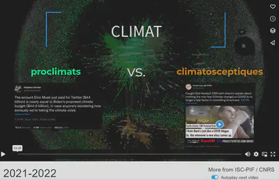 Montée du climatosceptisme sur Twitter. Une importante communauté s’est structurée à partir de l’été 2022. Plus de 10 000 comptes actifs relaient des fausses informations et attaquent le [GIEC](https://www.ecologie.gouv.fr/publication-du-6e-rapport-synthese-du-giec), à coups de milliers de tweets quotidiens. Source: [Climatosceptiques : sur Twitter, enquête sur les mercenaires de l’intox, CNRS, 2023](https://lejournal.cnrs.fr/articles/climatosceptiques-sur-twitter-enquete-sur-les-mercenaires-de-lintox). Voir aussi [Réseaux sociaux : les rouages de la manipulation de l’opinion](https://lejournal.cnrs.fr/articles/reseaux-sociaux-les-rouages-de-la-manipulation-de-lopinion) et [Internet, l’autoroute de la désinformation ?](https://lejournal.cnrs.fr/articles/internet-lautoroute-de-la-desinformation) CNRS, 2022.